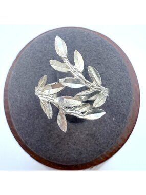 Olive Leaf Design Band Bypass Ring Sterling Silver 925 Size 4.75